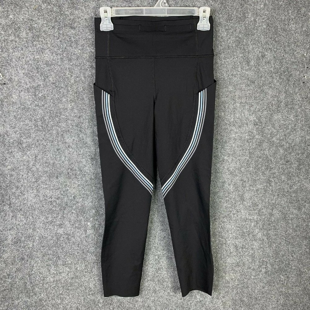 Lululemon Run Crew Tight 25 Quad Stripe Back Zip Pocket Leg Pockets Black